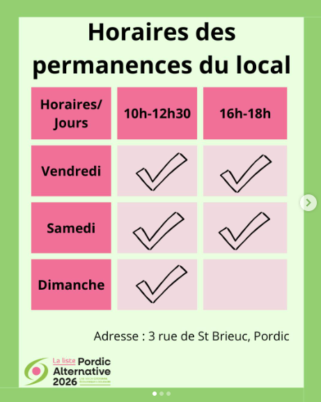 Horaires des permanences du local